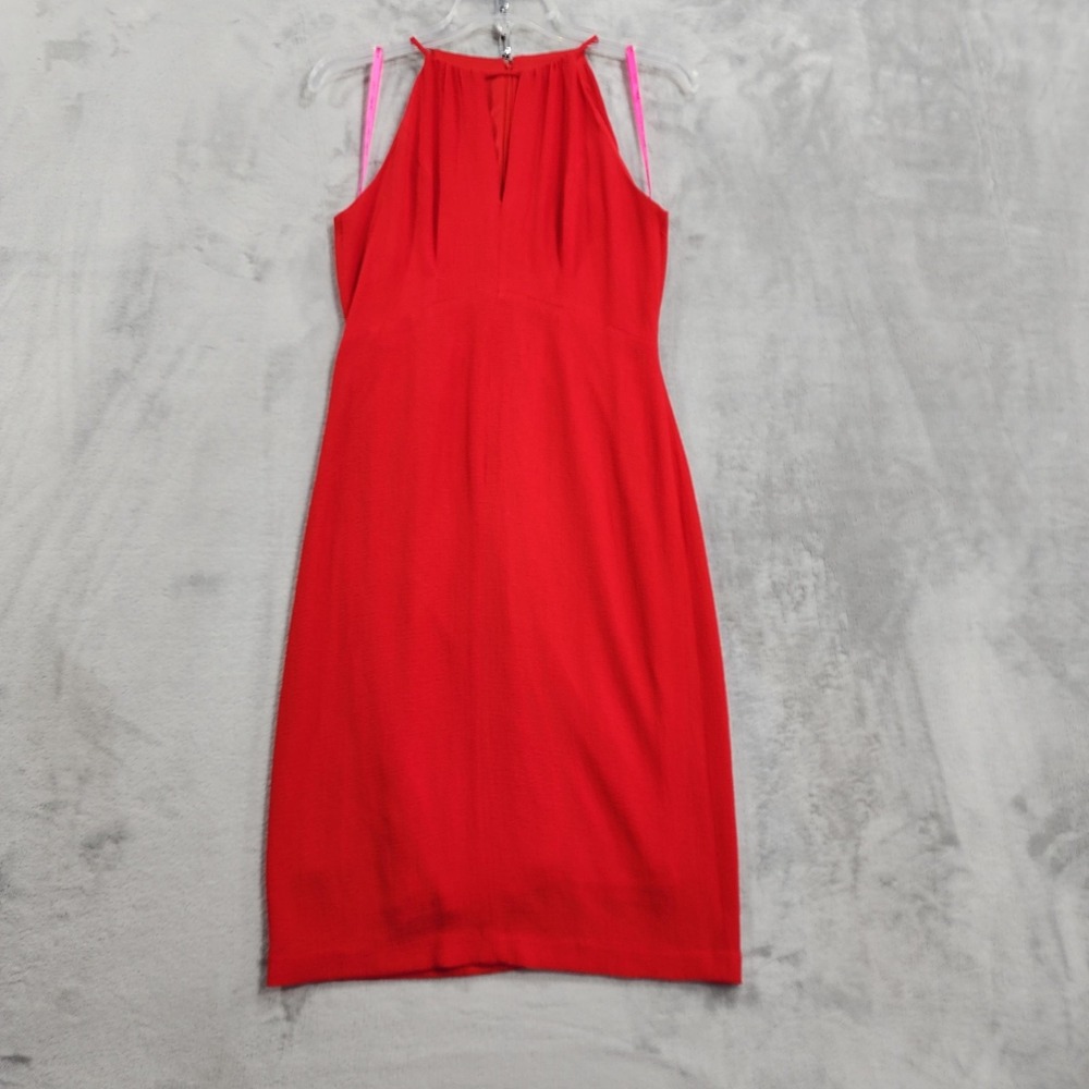 Betsey Johnson Dress Womens 4 Red Halter Textured Sleeveless Sheath Midi Party